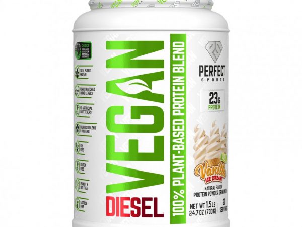 Perfect Sports, Vegan Diesel, смесь 100% растительных белков, ванильное мороженое, 700 г (1,5 фунта)