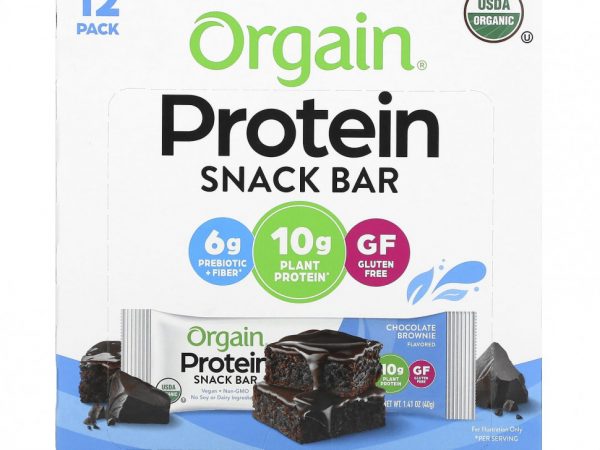 Orgain, Protein Snack Bar, шоколадный брауни, 12 батончиков по 40 г (1,41 унции)