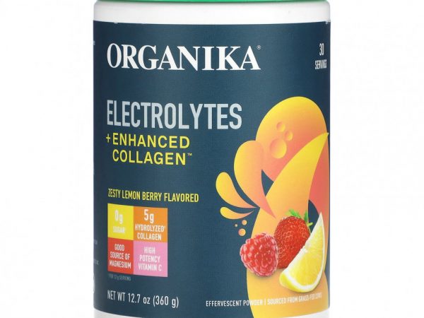 Organika, Электролиты и улучшенный коллаген, пикантные ягоды лимона, 360 г (12,7 унции)