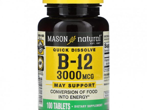 Mason Natural, Витамин B12, 3000 мкг, 100 таблеток