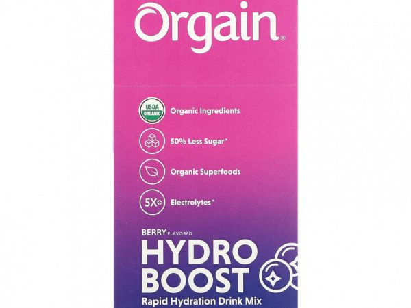 Orgain, Hydro Boost, смесь для быстрого увлажнения, ягодный, 8 пакетиков по 13 г (0,45 унции)