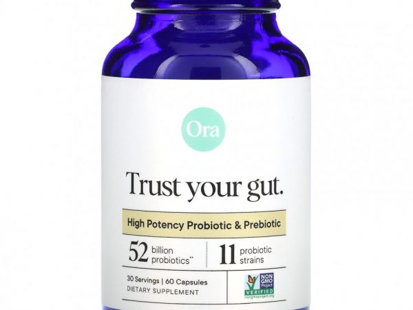 Ora, Trust Your Gut, высокоэффективный пробиотик и пребиотик, 60 капсул
