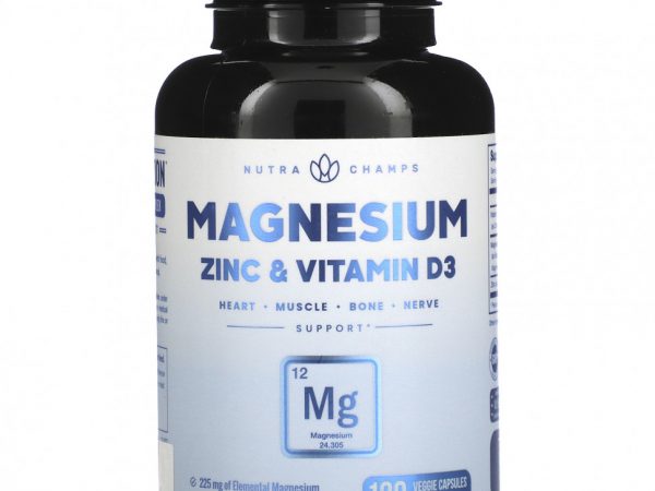 NutraChamps, Magnesium, Zinc & Vitamin D3, 120 Veggie Capsules