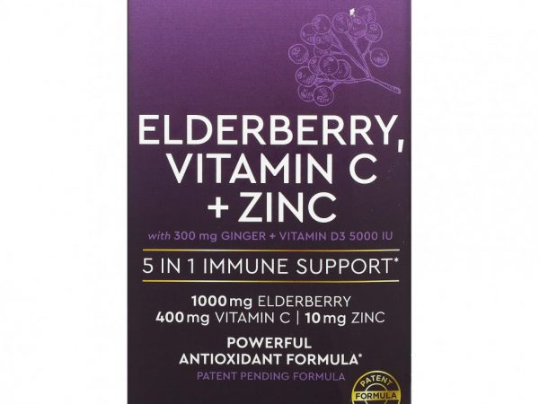 Viva Naturals, Elderberry, витамин C и цинк, поддержка иммунитета 5 в 1, 120 капсул