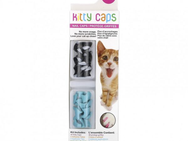 Kitty Caps, Набор колпачков для ногтей, большие, черные с серыми кончиками, голубой, набор из 44 предметов