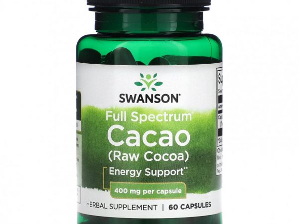 Swanson, Какао Full Spectrum (необработанное какао), 400 мг, 60 капсул