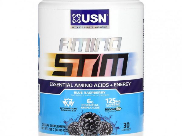 USN, Amino Stim, незаменимые аминокислоты и энергия, голубая малина, 285 г (10,05 унции)