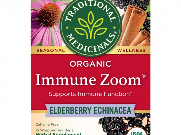 Traditional Medicinals, Organic Immune Zoom, Elderberry Echinacea, Caffeine Free, 16 Wrapped Tea Bags, 0.06 oz (1.75 g) Each