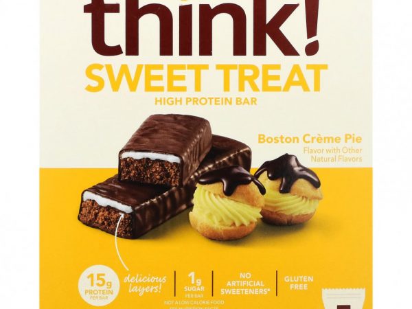 Think !, Sweet Treat, батончик с высоким содержанием протеина, бостонский кремовый пирог, 5 батончиков, 57 г (2,01 унции)