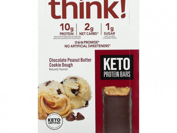 Think !, Keto Protein Bars, шоколадное тесто для печенья с арахисовой пастой, 10 батончиков, 34 г (1,2 унции) каждый