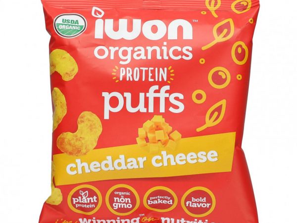 IWON Organics, Organics Protein Puffs, сыр чеддер, 8 пакетиков по 42 г (1,5 унции)