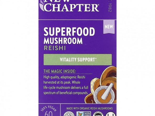 New Chapter, Superfood Mushroom, рейши, 60 веганских капсул