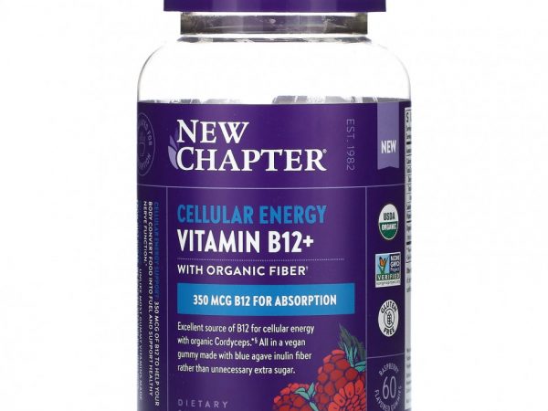 New Chapter, Cellular Energy - витамин B12 +, малина, 350 мкг, 60 жевательных таблеток