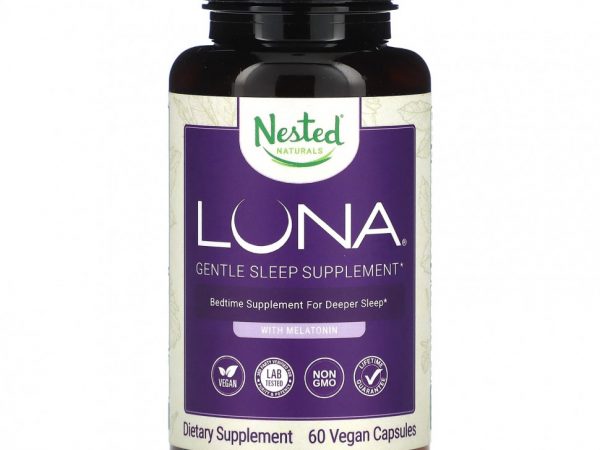 Nested Naturals, Luna, добавка для мягкого сна с мелатонином, 60 веганских капсул