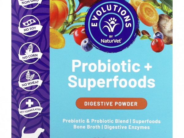 NaturVet, Пробиотики и суперпродукты, пищеварительный порошок, для собак, 30 пакетиков по 1 г (0,03 унции)