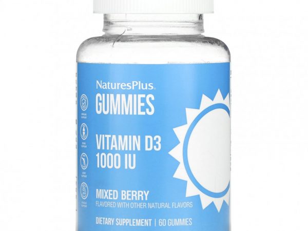 NaturesPlus, Жевательные таблетки с витамином D3, ягодное ассорти, 1000 МЕ, 60 жевательных таблеток