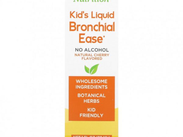 Super Nutrition, Kid's Liquid Bronchial Ease, без спирта, вишня, 30 мл (1 жидк. унция)