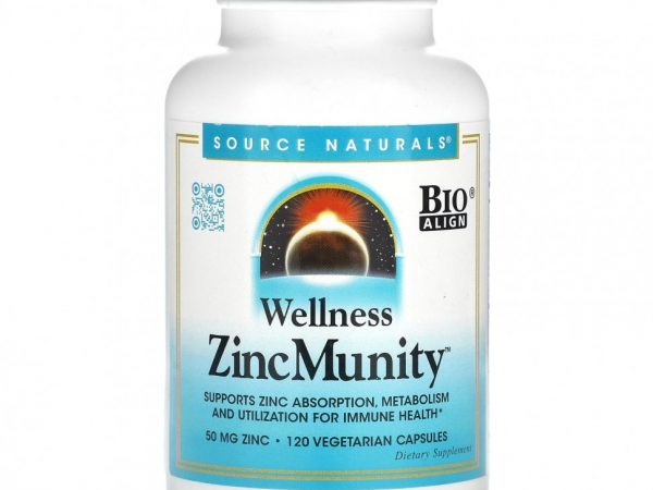 Source Naturals, Wellness ZincMunity, 50 мг, 120 вегетарианских капсул