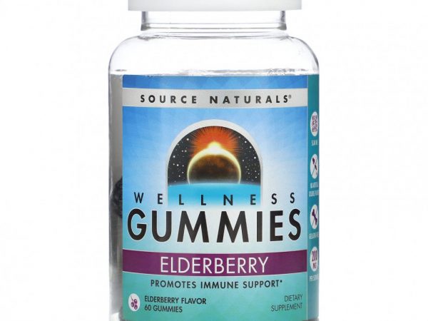 Source Naturals, Wellness Gummies, бузина, 60 жевательных таблеток