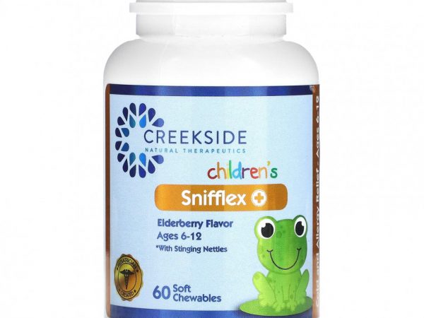 Creekside Natural Therapeutics, Snifflex Plus для детей с крапивой двудомной, для детей 6–12 лет, бузина, 60 мягких жевательных таблеток