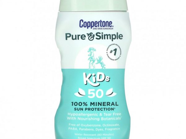Coppertone, Pure & Simple, для детей, 100% минеральная защита от солнца, SPF 50, 177 мл (6 жидк. Унций)