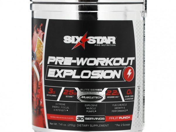 SIXSTAR, Pre-Workout Explosion, Fruit Punch, 7.41 oz (210 g)