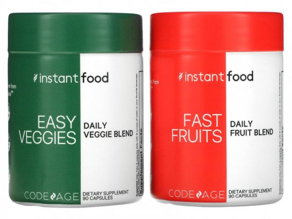 Codeage, Easy Veggies Daily Veggie Blend / Fast Fruits Daily Fruit Blend, 2 бутылки, 90 капсул в каждой