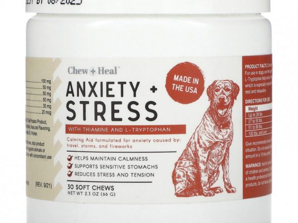 Chew + Heal, Anxiety + Stress, для собак, 30 жевательных таблеток, 66 г (2,3 унции)