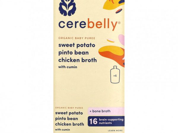 Cerebelly, Organic Baby Puree, Sweet Potato, Pinto Bean, Chicken Broth with Cumin, 6 Pouches, 4 oz (113 g) Each