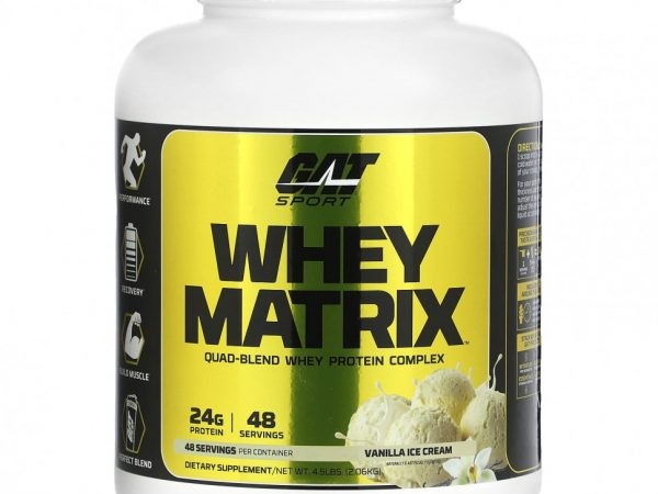 GAT, Whey Matrix, комплекс из четырех смесей сывороточного протеина, ванильное мороженое, 2,06 кг (4,5 фунта)