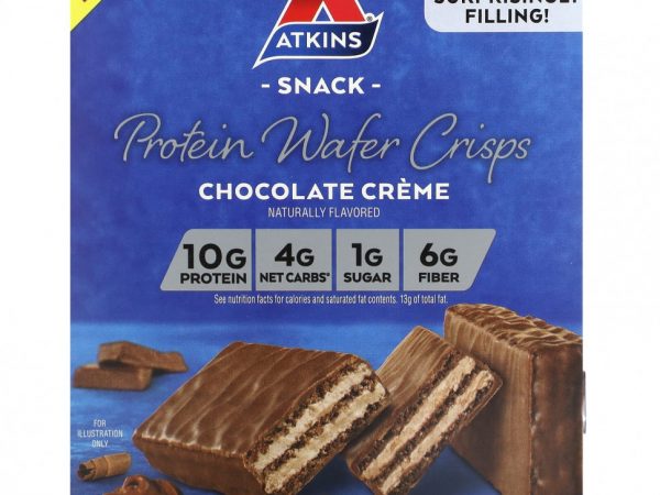 Atkins, Snack, протеиновые вафельные чипсы, шоколадный крем, 5 батончиков, 36 г (1,27 унции)