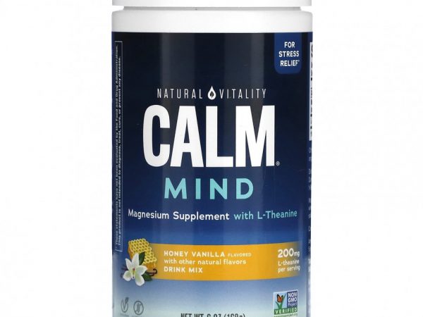 Natural Vitality, CALM Mind, добавка с магнием и смесью для напитков с L-теанином, мед и ваниль, 168 г (6 унций)