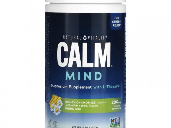 Natural Vitality, CALM Mind, магниевая добавка со смесью для приготовления напитков с L-теанином, мед и ромашка, 168 г (6 унций)