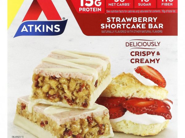 Atkins, Protein Meal Bar, батончик с клубничным пирожным, 5 батончиков, 48 г (1,69 унции)