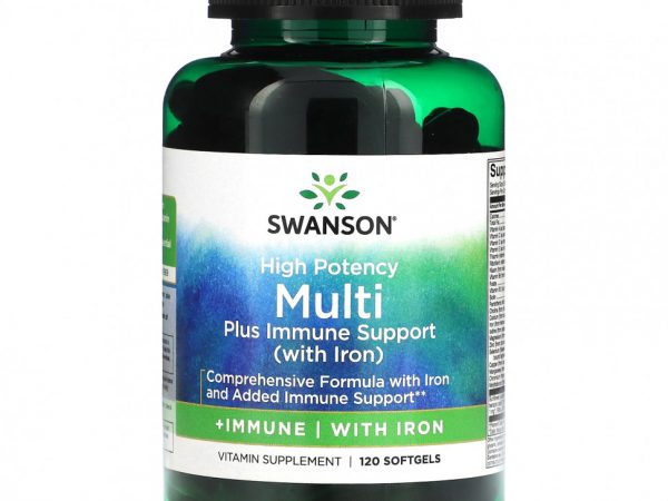 Swanson, Multi plus Immune Support с железом, высокая эффективность, 120 мягких таблеток