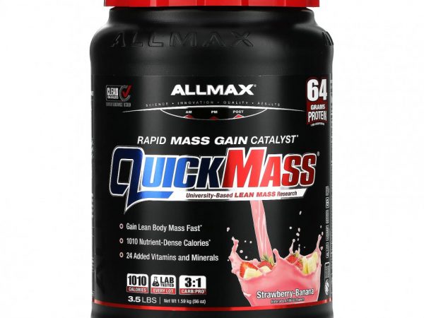 ALLMAX, QuickMass, катализатор для быстрого набора массы, клубника и банан, 1,59 кг (3,5 фунта)