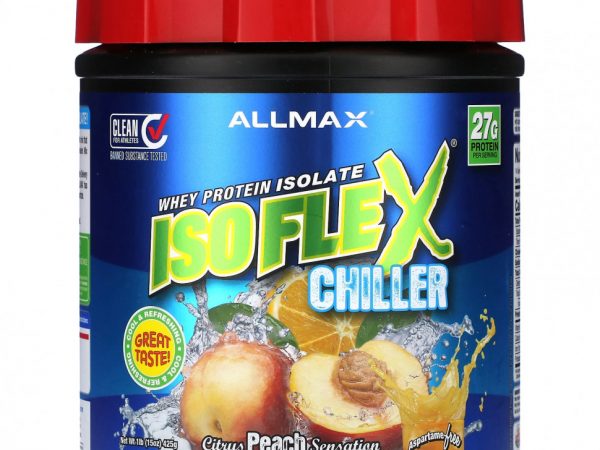 ALLMAX, Isoflex Chiller, изолят сывороточного протеина, цитрусовые и персиковые ощущения, 425 г (1 фунт)