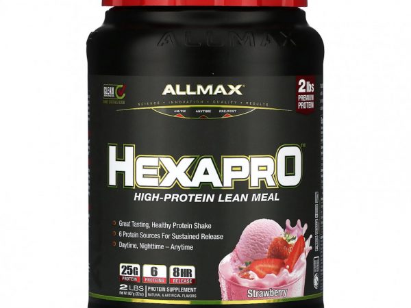 ALLMAX, Hexapro, постная еда с высоким содержанием белка, клубника, 907 г (2 фунта)