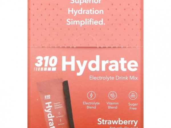 310 Nutrition, Hydrate, смесь для приготовления электролитов, клубника, 30 стиков по 4,9 г (0,17 унции)