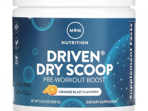 MRM Nutrition, Driven Dry Scoop, предтренировочная добавка, апельсиновый сок, 100 г (3,53 унции)