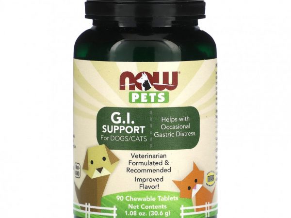NOW Foods, Pets, поддержка желудочно-кишечного тракта, для собак и кошек, 90 жевательных таблеток, 30,6 г (1,08 унции)