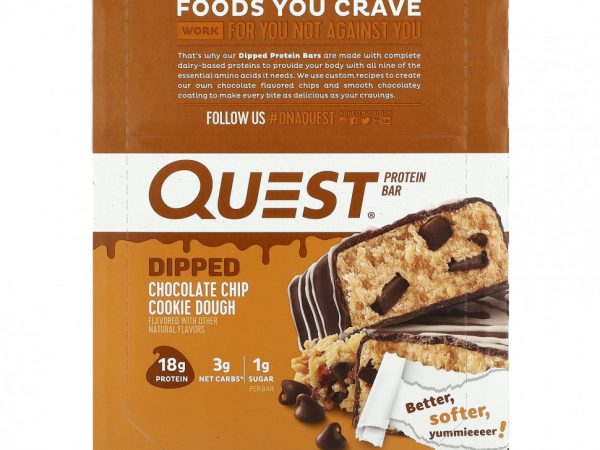Quest Nutrition, Протеиновый батончик, тесто с шоколадной крошкой, 12 батончиков, 50 г (1,76 унции)