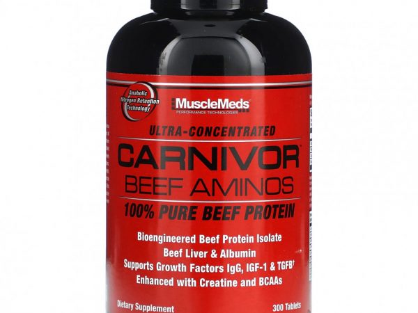 MuscleMeds, Carnivor Beef Aminos, 100% чистый говяжий протеин, 300 таблеток