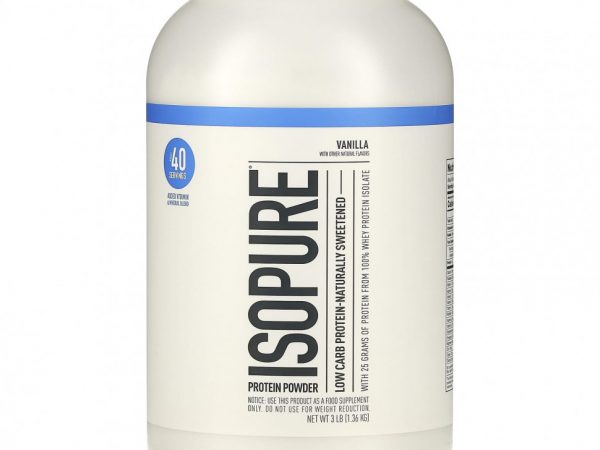 Isopure, протеиновый порошок с низким содержанием углеводов, ванильный крем, 1,36 кг (3 фунта)