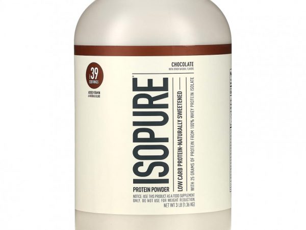 Isopure, Изолят сывороточного белка со вкусом натурального шоколада, 3 фунта (1361 г)