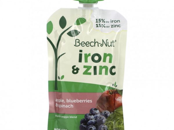 Beech-Nut, Смесь фруктов и овощей, железо и цинк, от 12 месяцев, яблоко, голубика и шпинат, 99 г (3,5 унции)