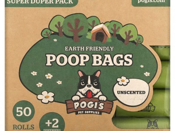 Pogi's Pet Supplies, Earth Friendly Poop Bags, Super Duper Pack, Unscented, 50 Rolls, 750 Bags, 2 Dispensers