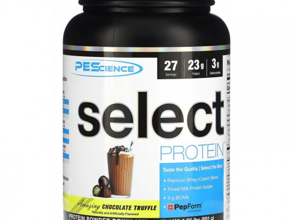 PEScience, Select Protein, протеиновая порошковая смесь для приготовления напитков, шоколадный трюфель, 891 г (1,96 фунта)