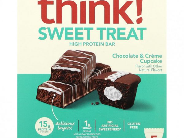 Think !, Sweet Treat, батончик с высоким содержанием протеина, кекс с шоколадом и кремом, 5 батончиков, 57 г (2,01 унции)