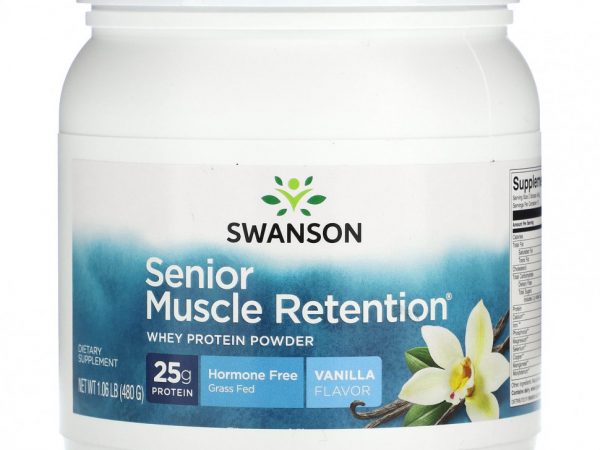 Swanson, Порошок из сывороточного протеина для пожилых людей, для удержания мышц, ваниль, 480 г (1,06 фунта)